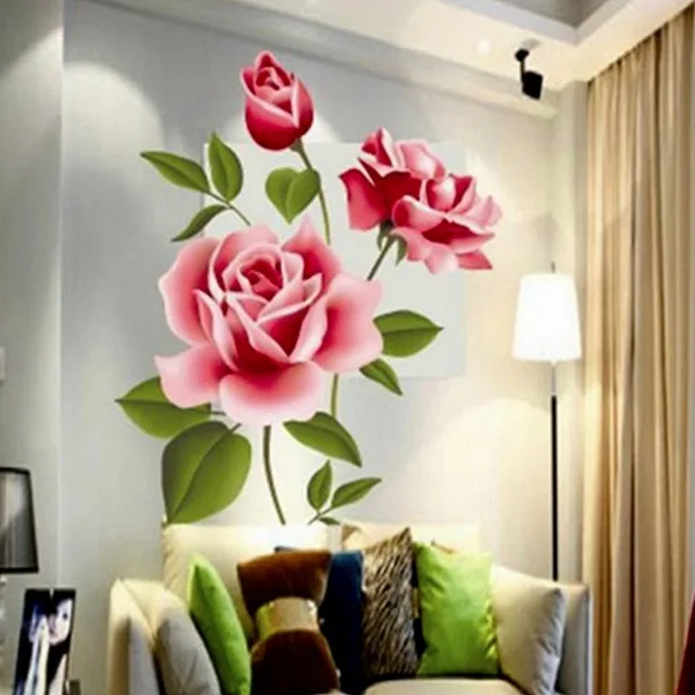 Любовь 3D Роза цветок стикер стены спальни гостиной ТВ украшения домашний Декор
