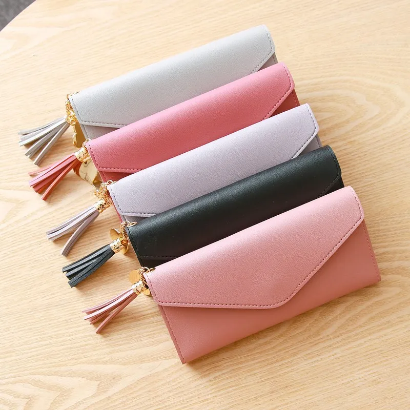 

Zciti Ladies New Long Wallet Fashion Heart-shaped Pendant Simple Fashion Small Fresh Lychee Pattern Tri-fold Card Holder Purses