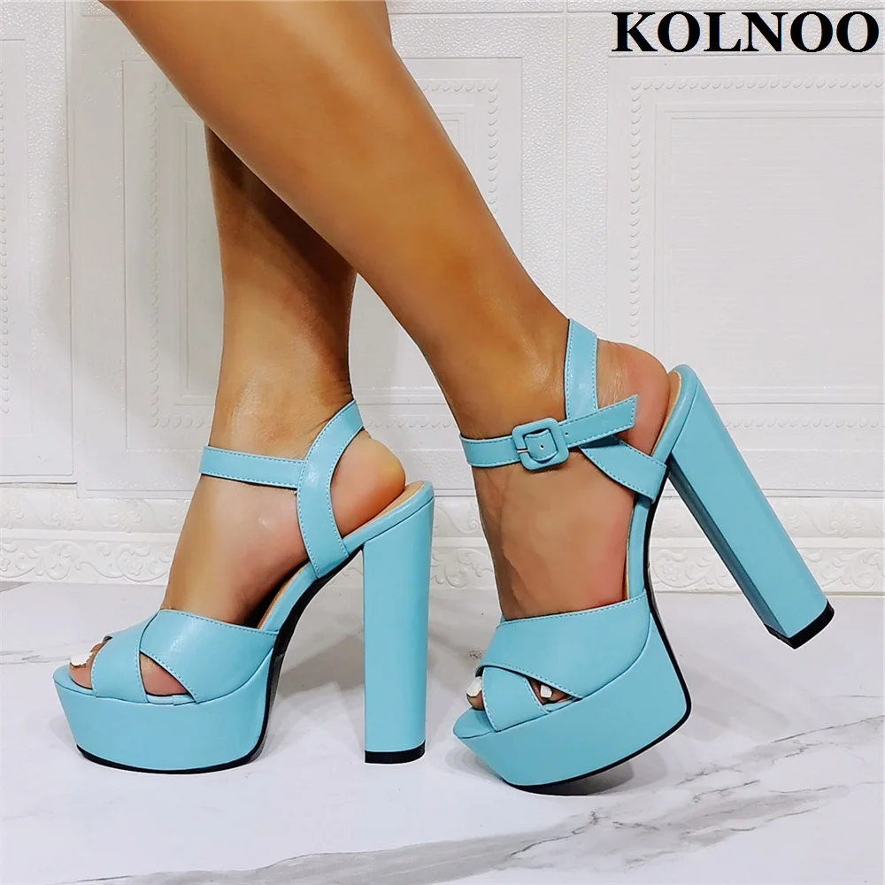 

Kolnoo New Sweet Style Womens Chunky Heeled Sandals Sexy Peep-Toe Platform Real Pictures Evening Shoes Fashion Party Prom Shoes
