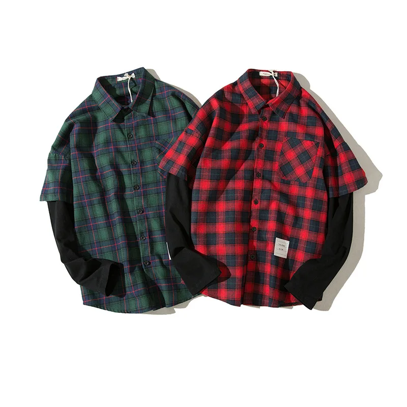 Mens Fake Two Piece Shirts Hip Hop Plaid Long Sleeve Shirts Japanese Urban Style Harajuku Oversize Pullover For Male
Mens Fake Two Piece Shirts Hip Hop Plaid Long Sleeve Shirts Japanese Urban Style Harajuku Oversize Pullover For Male