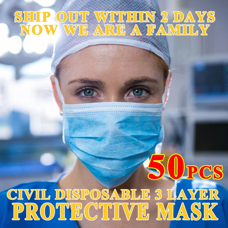 50 Pcs/lot Disposable Three-layer Breathable and Comfortable Non-Woven Anti-Virus Civil Protective Mask Not Medical Mask
50 Pcs/lot Disposable Three-layer Breathable and Comfortable Non-Woven Anti-Virus Civil Protective Mask Not Medical Mask