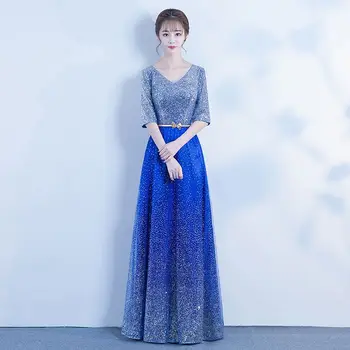 Blue Gradient Color Novelty Maxi Evening Dresses V-Neck Sexy Women Chinsese Prom Dress Luxury Sequins Robe De Soiree Waistband
Blue Gradient Color Novelty Maxi Evening Dresses V-Neck Sexy Women Chinsese Prom Dress Luxury Sequins Robe De Soiree Waistband
