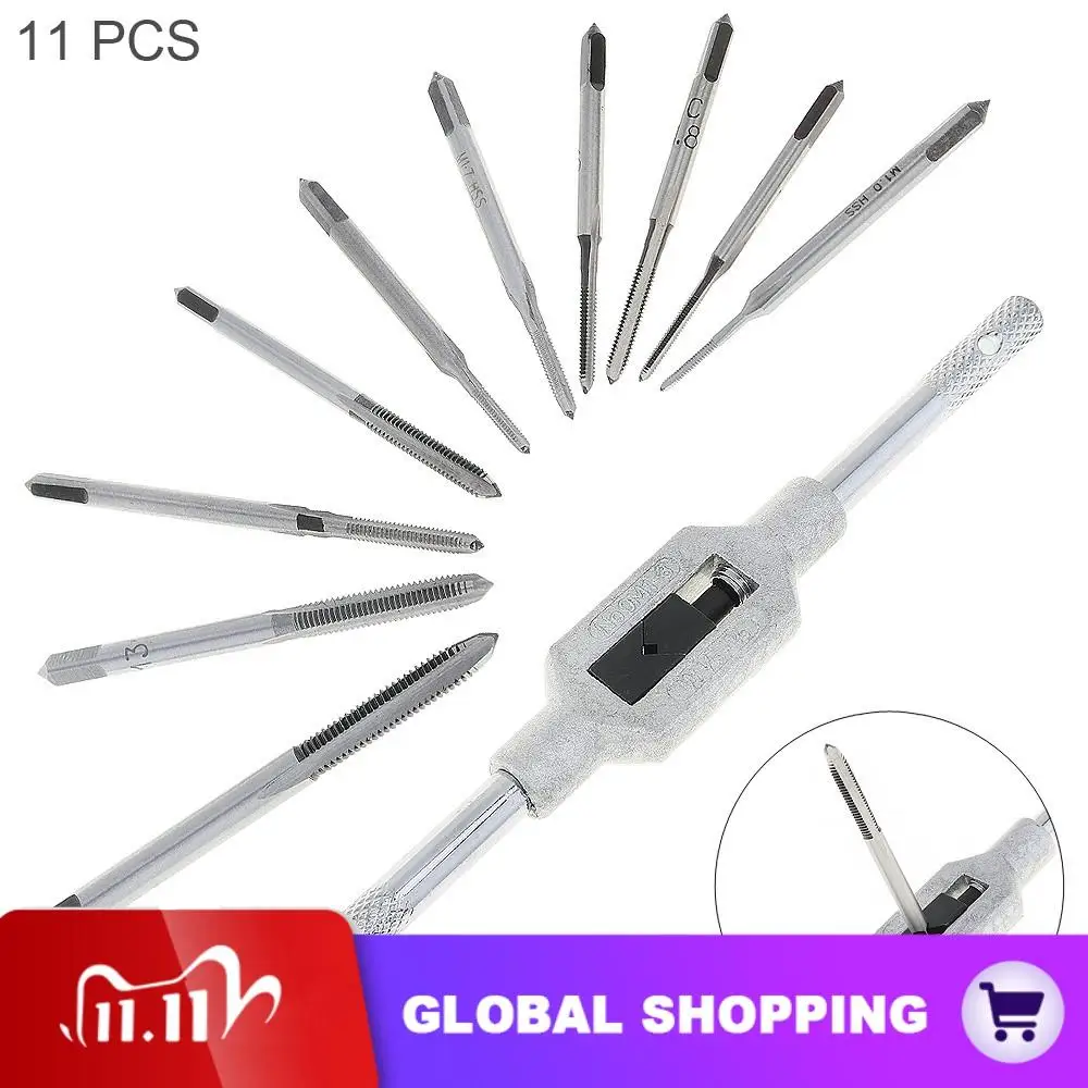 11pcs/lot HSS Mini Hand Metric Tap Die Bit Set with High Speed Steel M1-M3.5 Taps Twisted Handle for Woodworking DIY Repair Tool
11pcs/lot HSS Mini Hand Metric Tap Die Bit Set with High Speed Steel M1-M3.5 Taps Twisted Handle for Woodworking DIY Repair Tool