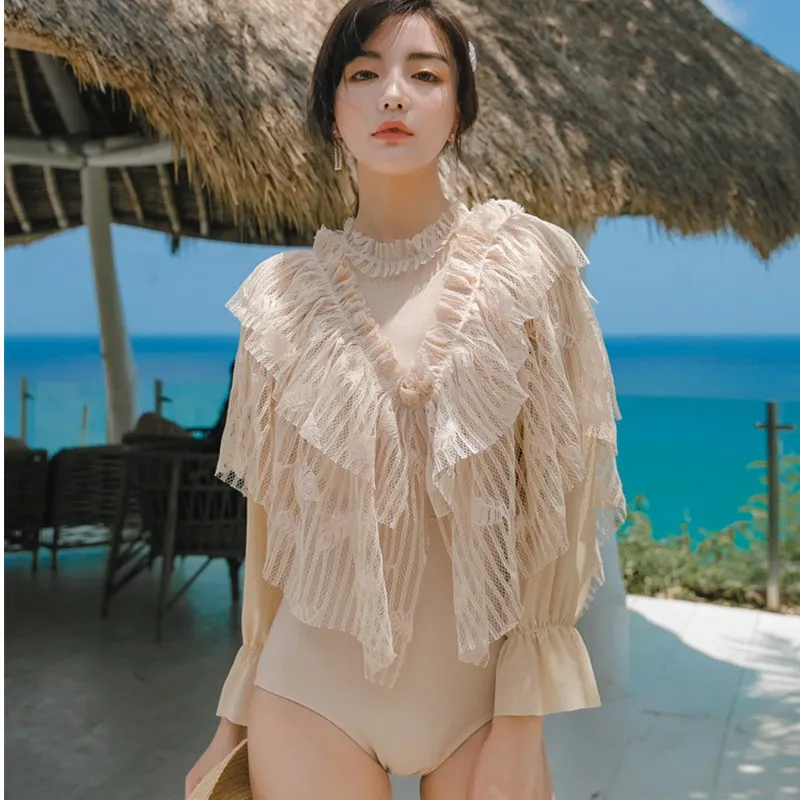 Korean Swimwear Women Lace Swimsuit One Piece Swimming Consume Long Sleeve Mesh Ladies Highneck Bathing Suits Monokini May Beach
Korean Swimwear Women Lace Swimsuit One Piece Swimming Consume Long Sleeve Mesh Ladies Highneck Bathing Suits Monokini May Beach