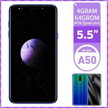 A50 4GRAM 64GROM MTK Android Smartphones Face ID 5.5" Screen 13MP Cell Mobile Phone Quad Core Original Unlocked Phones celulares