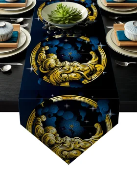 Moon Golden Clouds Black Cloud Astrology Table Runner Table Flag Home Party Decorative Tablecloth Table Runners