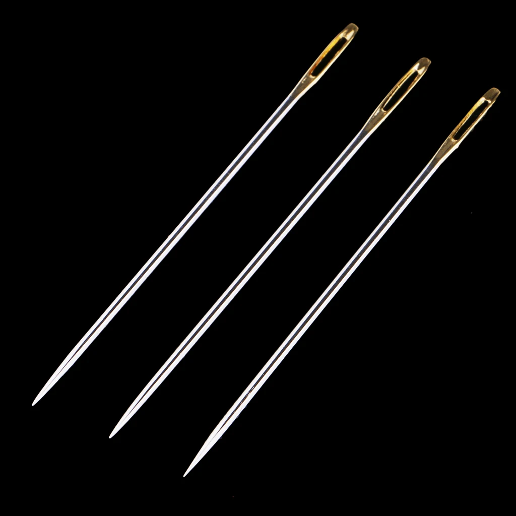 Set of 3 Silver Thick Steel Yarn Knitting Needles Household Hand Sewing Needles for Canvas, Carpet, Leather, Sacks & Sail Craft Set of 3 Silver Thick Steel Yarn Knitting Needles Household Hand Sewing Needles for Canvas, Carpet, Leather, Sacks & Sail Craft