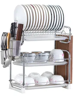 Kitchen Supplies Rack Three-tier Household Dish Racks Tableware Storage Box Knife Racks To Put Dishes Dish Rack Drain 
Kitchen Supplies Rack Three-tier Household Dish Racks Tableware Storage Box Knife Racks To Put Dishes Dish Rack Drain