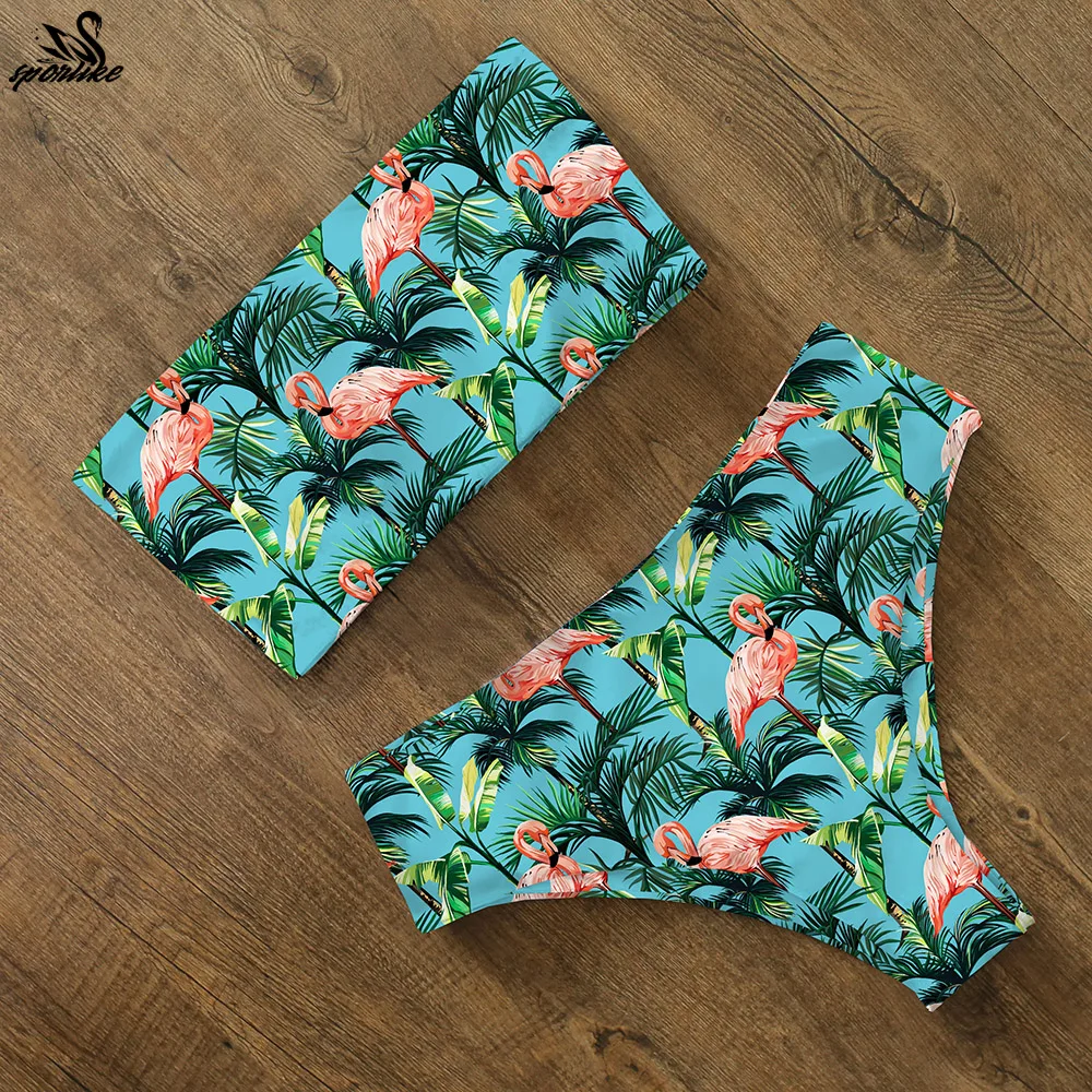 Bikini estampado de cintura alta para mujer, traje de baño de banda cruzado en la espalda, ropa de playa, 2024 Bikini estampado de cintura alta para mujer, traje de baño de banda cruzado en la espalda, ropa de playa, 2024