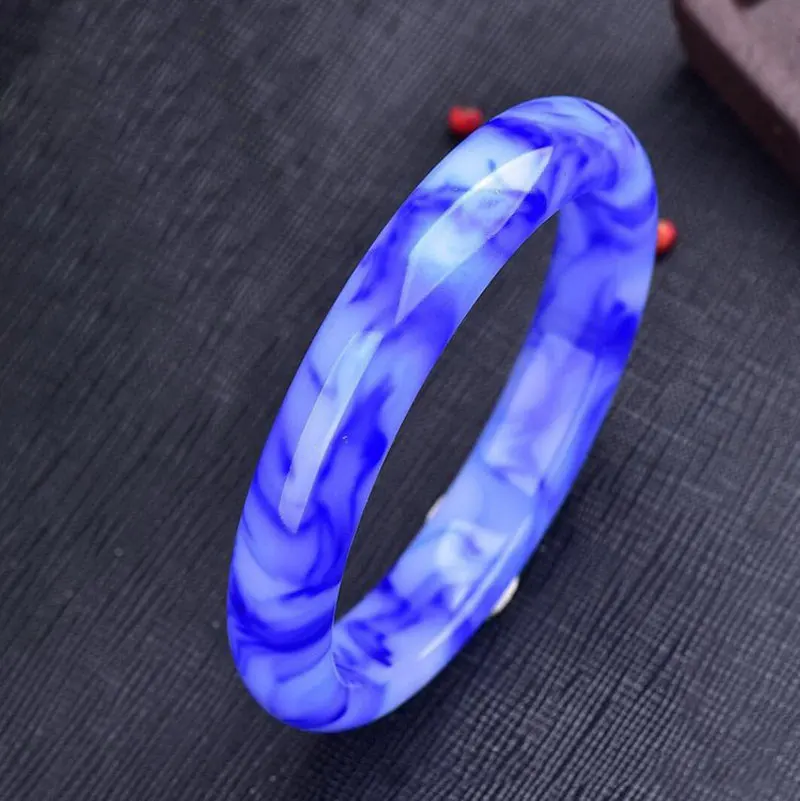 

Natural Hetian jade blue and white porcelain women's floating flower bracelet jewelry gift Emerald Bangles Lady Party Gift