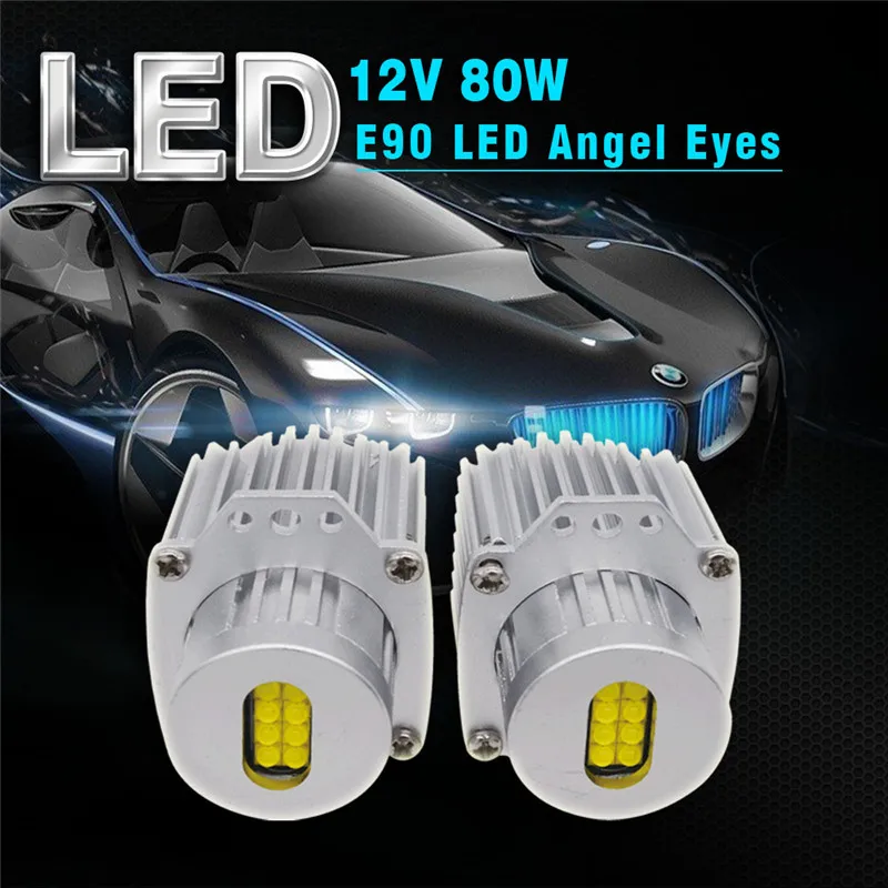 HIDLT 80W White LED Angel Eyes Halo Ring Marker Error Free LED Bulbs For Auto Headlight E90 E91 3 Series 320 325i 328i 335i (9)