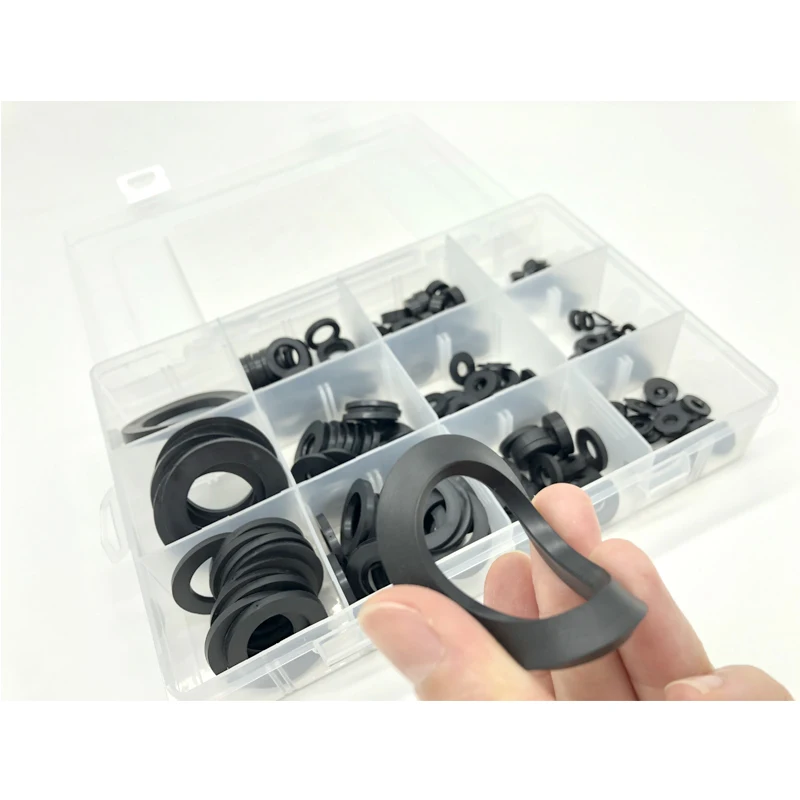 

224 pcs 12 Sizes Black Insulation Ring Rubber Flat Washer Gasket Assortment Kit M2 M2.5 M3 M4 M5 M6 M8 Home Improvement