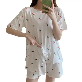 Summer Cotton Pajamas For Women Sleepwear Cartoon Print Cute Women Pajamas Set Short Sleeve O-neck Home Suit Pyajams Plus Size 
Summer Cotton Pajamas For Women Sleepwear Cartoon Print Cute Women Pajamas Set Short Sleeve O-neck Home Suit Pyajams Plus Size