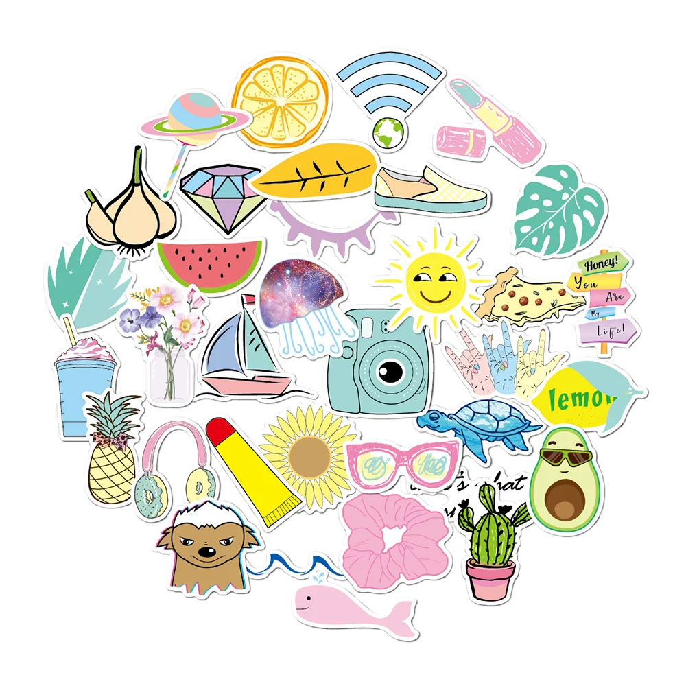 35pcs Vsco Stickers Original Design Graffiti Blue Yellow Pink Cute Small Fresh Computer Waterproof Helmet Sticker Craft Supplies
35pcs Vsco Stickers Original Design Graffiti Blue Yellow Pink Cute Small Fresh Computer Waterproof Helmet Sticker Craft Supplies