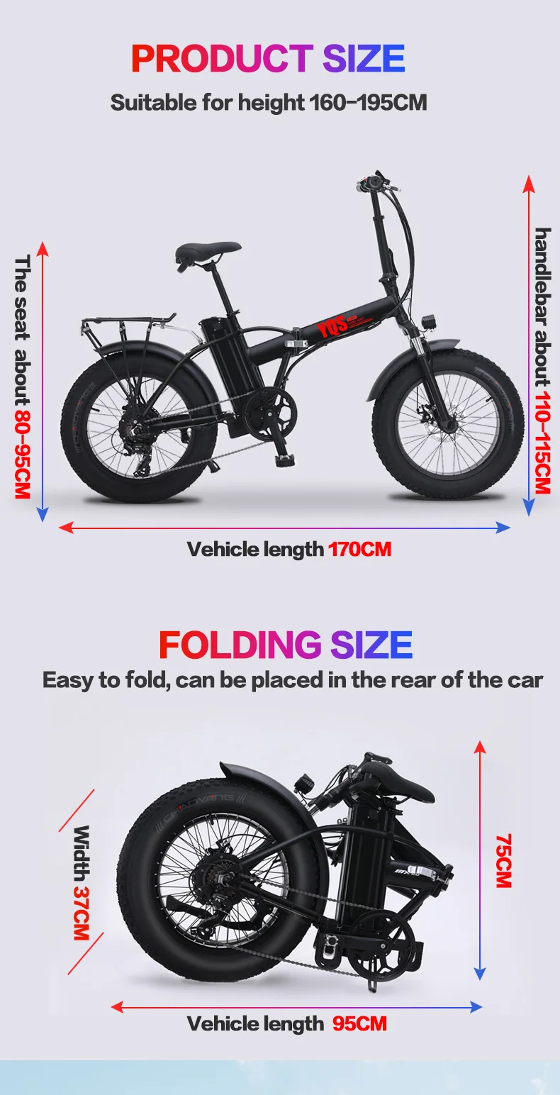 Excellent YQS New 500W 40KM/h snow mountain electric bike 20inch 4.0 fat tire ebike bicicleta eletrica beach electric bicycle 14