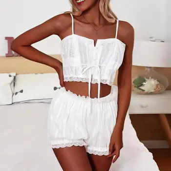 Women's Pajamas Cotton With Shorts Lacy Trim Sleeveless Strap Solid Nightie Home Clothes For Women Sexy Lingerie Sleepwear 2020
Women's Pajamas Cotton With Shorts Lacy Trim Sleeveless Strap Solid Nightie Home Clothes For Women Sexy Lingerie Sleepwear 2020