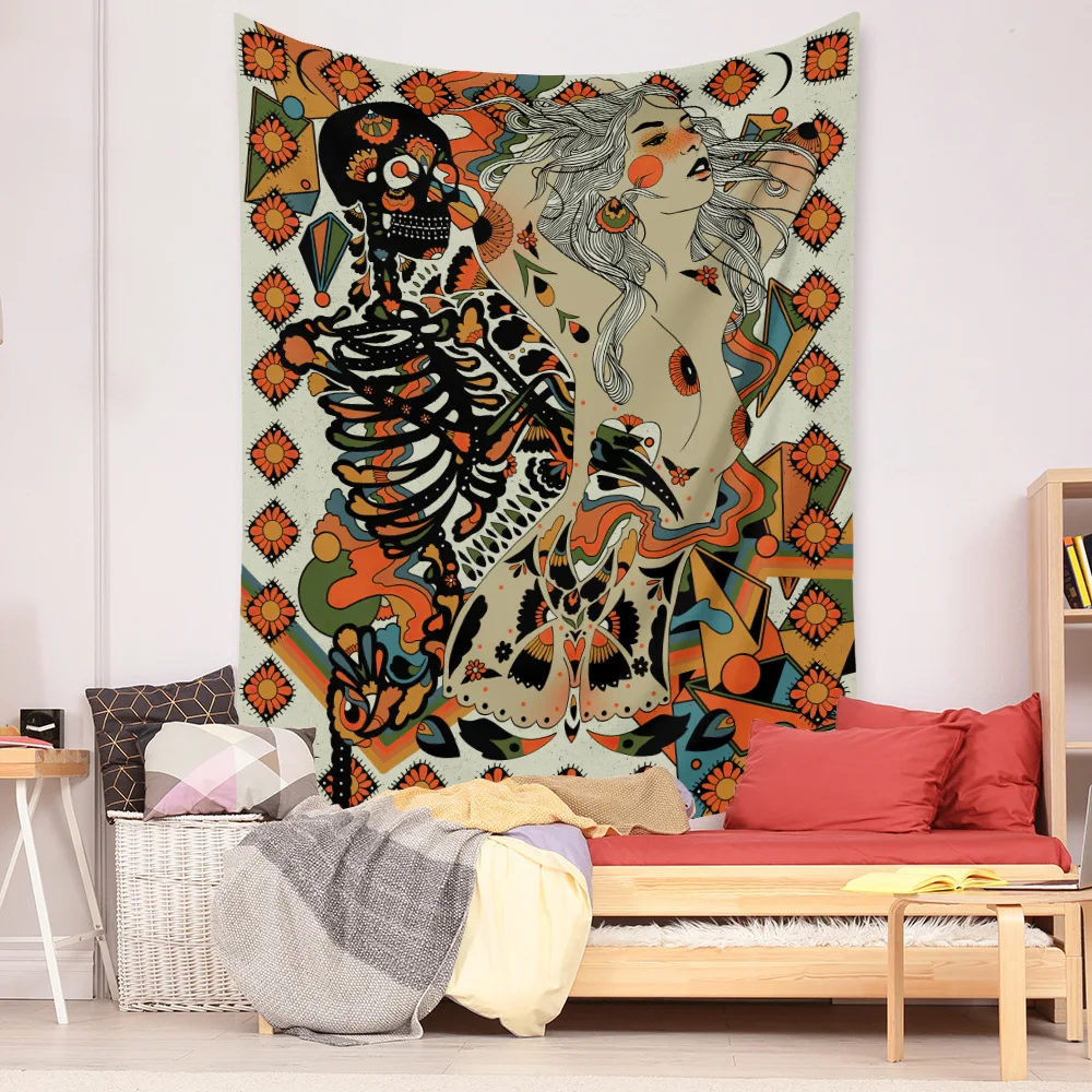 Gobeliny Czeskie Trippy Wall w stylu Hippie z kwiatową Mandala, indie gobelin ścienny abstrakcyjny, dywan artystyczny, dekoracja w stylu Boho na sofę, jogi - Wianko - 6