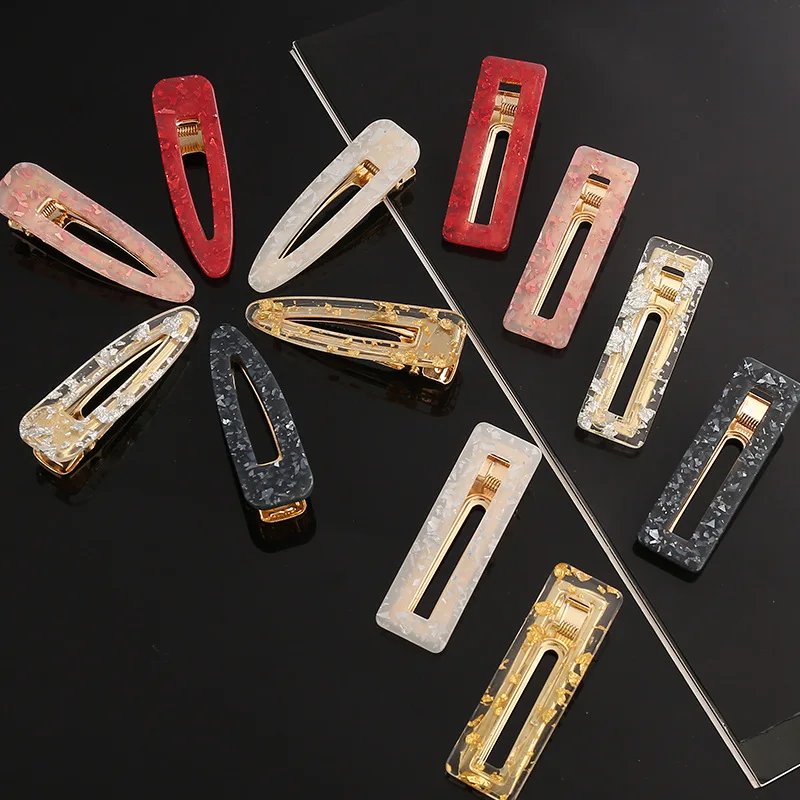 New Fashion Hollow Geometric Waterdrop Acrylic Women Hair Clips Shiny Tin Foil Sequins Hairpins Girls Hair Accessories Headwear