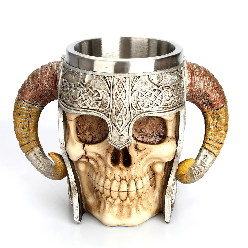 Resin Stainless Steel Beer Mug Retro Shofar Knight Tankard Halloween Coffee Cup Creative Viking Skull Shape Bar Decoration
Resin Stainless Steel Beer Mug Retro Shofar Knight Tankard Halloween Coffee Cup Creative Viking Skull Shape Bar Decoration