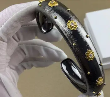 925 Sterling silver gorgeous Gold Color geometric crystal Flower Bangle Fashion Black circle Cuff Bangle Wedding silver Jewelry 
925 Sterling silver gorgeous Gold Color geometric crystal Flower Bangle Fashion Black circle Cuff Bangle Wedding silver Jewelry