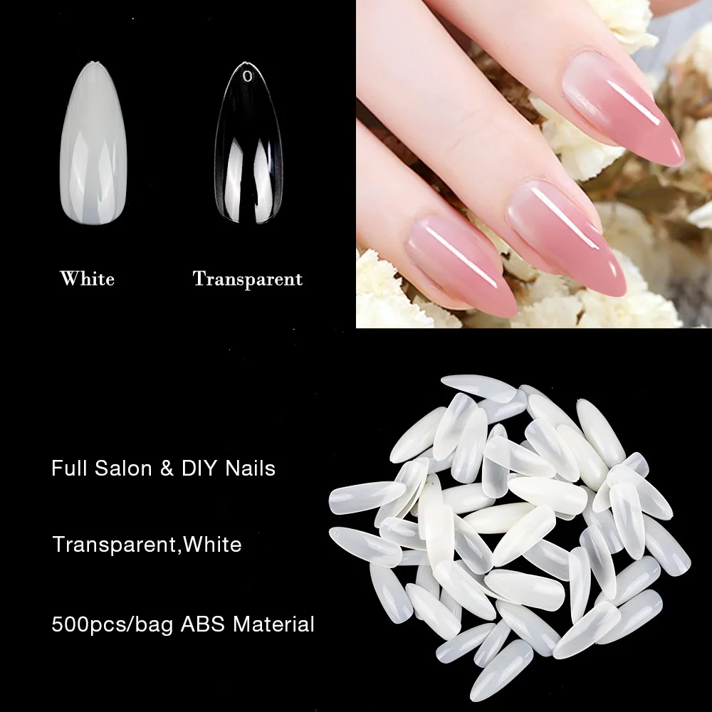 Фото 500 шт. прозрачные белые накладные акриловые ногти для французского маникюра