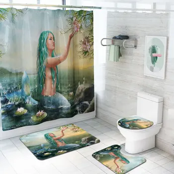 Mermaid Shower Curtain Set Waterproof Shower Curtain Absorbent Non-slip Bath Mat Toilet Cover Cartoon Bathroom Curtain With Hook
Mermaid Shower Curtain Set Waterproof Shower Curtain Absorbent Non-slip Bath Mat Toilet Cover Cartoon Bathroom Curtain With Hook