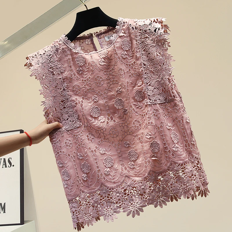 Summer Elegant Crocheted Flowers Lace Shirt for Women Sleeveless Lace Blouse Vest Top Women's Korean-Style Blusas
Summer Elegant Crocheted Flowers Lace Shirt for Women Sleeveless Lace Blouse Vest Top Women's Korean-Style Blusas