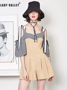 Free Shipping Sexy Leaky Shoulder Lace Contrast Color Check Waist Jumpsuit Shorts Women Summer New Fashion Jumpsuit 
Free Shipping Sexy Leaky Shoulder Lace Contrast Color Check Waist Jumpsuit Shorts Women Summer New Fashion Jumpsuit