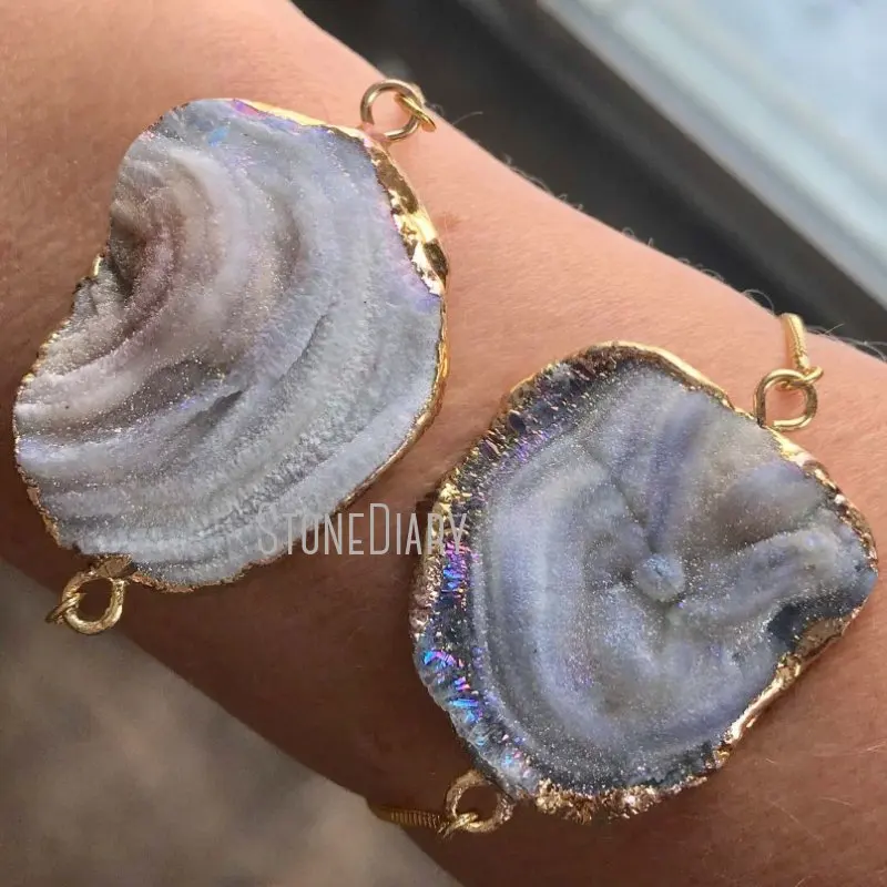 BM11261 Bohemian Galaxy Quartz Chain Bracelet Gold Plating Agates Connector Minimalist Gift For Her | Украшения и аксессуары