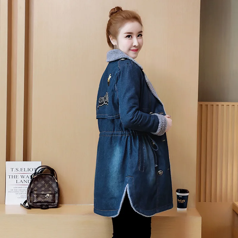 Fashion Cowboy Cotton-padded Clothes Women's 2018 Autumn And Winter Mid-length Brushed And Thick-Style Lambs Wool Cotton Coat Sl 
Fashion Cowboy Cotton-padded Clothes Women's 2018 Autumn And Winter Mid-length Brushed And Thick-Style Lambs Wool Cotton Coat Sl