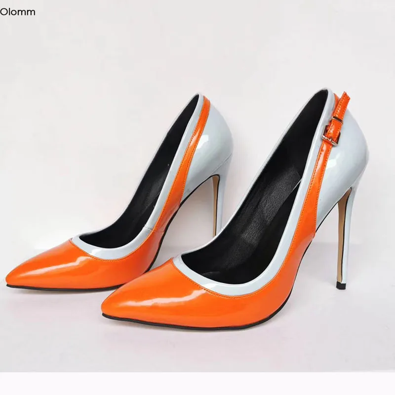 

Olomm 2020 Handmade Women Pumps Sexy Stiletto High Heels Pumps Pointed Toe Gorgeous Orange Party Shoes Women Plus US Size 5-15