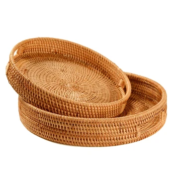 Rattan Handwoven Round High Wall Severing Tray Food Storage Platters Plate over Handles for Breakfast,Drinks,Snack for Coffee Ta 
Rattan Handwoven Round High Wall Severing Tray Food Storage Platters Plate over Handles for Breakfast,Drinks,Snack for Coffee Ta