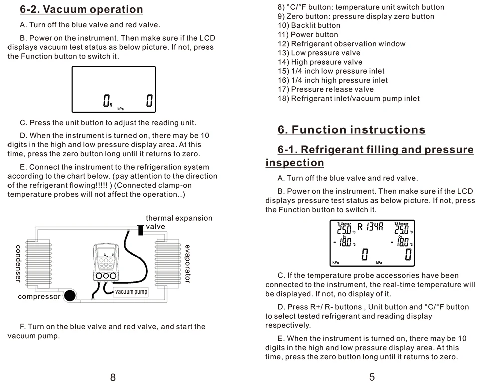 DUOYI Refrigeration Digital Manifold Pressure Gauge Set Vacuum Pressure Meter Testing HVAC Temperature Tester DY517 PK TESTO 550