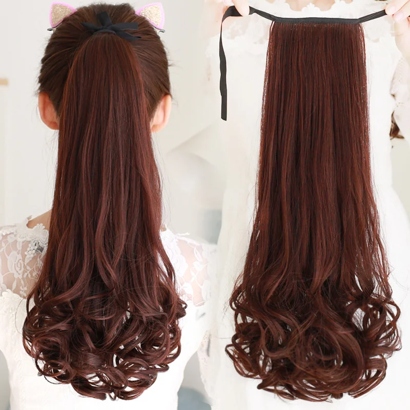 

LUPU Wig ponytail girl long curly hair tie type pear flower fake ponytail big wave lifelike medium long short wig piece