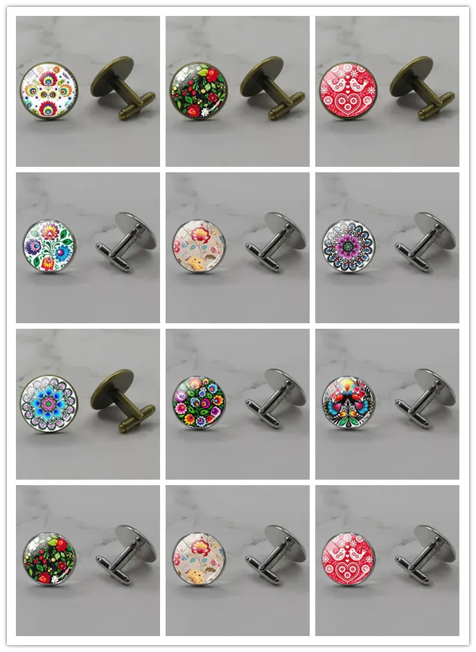New Polish folk art pattern cufflinks glass convex photo cufflinks crafts jewelry
New Polish folk art pattern cufflinks glass convex photo cufflinks crafts jewelry