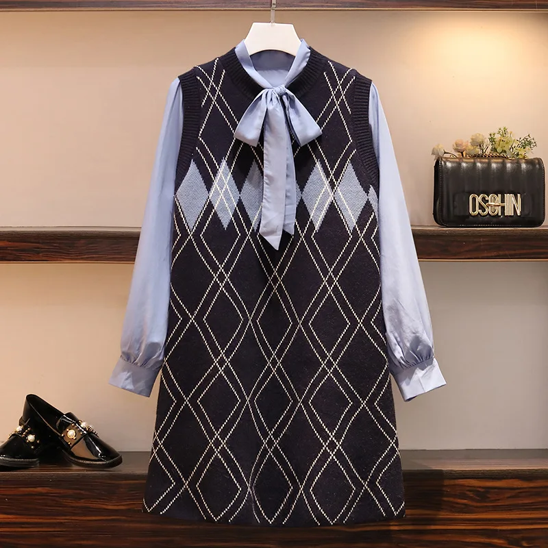2019 Autumn And Winter New Style Large Size Dress Versitile Fashion Shirt Diamond Lattice Sweater Vest Dress Two-Piece Women's
2019 Autumn And Winter New Style Large Size Dress Versitile Fashion Shirt Diamond Lattice Sweater Vest Dress Two-Piece Women's
