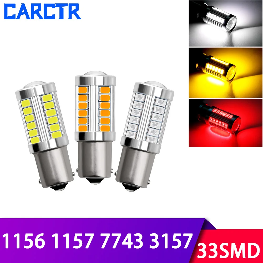

CARCTR LED Car Break Lights BA15S P21W 1156/1157/7743/3157 Backup Reverse Light 33-SMD 5630 12V 3W Car Turn Signal Lamps 1 Pair