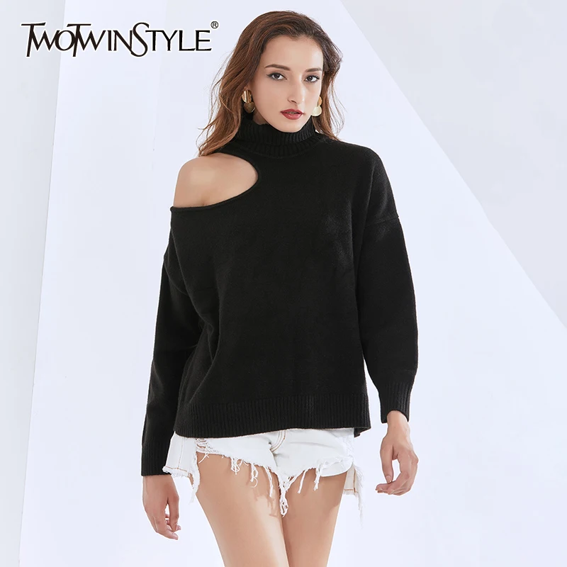 TWOTWINSTYLE Casual Sweater For Women Turtleneck Long Sleeve Hollow Out One Off Shouder Knitting Sweaters Female 2020 Clothing
TWOTWINSTYLE Casual Sweater For Women Turtleneck Long Sleeve Hollow Out One Off Shouder Knitting Sweaters Female 2020 Clothing