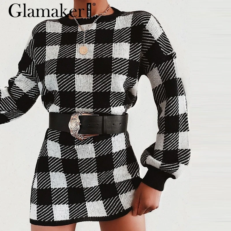 Женское Трикотажное короткое платье Glamaker осеннее свитер с длинным рукавом