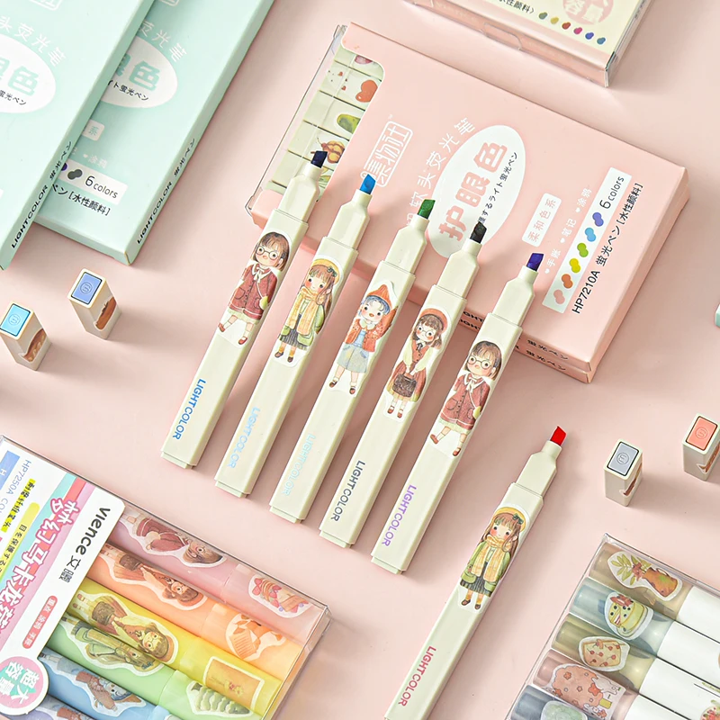 6 Colors/set Super Soft Color Highlighter Pen Unique Oblong Soft Tip Color for school art marker Stationery hilighter
6 Colors/set Super Soft Color Highlighter Pen Unique Oblong Soft Tip Color for school art marker Stationery hilighter