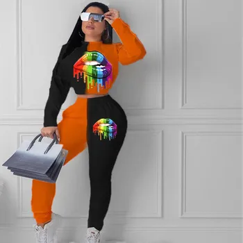 Women's Lip Printing Black And White Contrast Color Two-piece Sports Suit Long-sleeved T-shirt + Pencil Pants Casual Party Suit
Women's Lip Printing Black And White Contrast Color Two-piece Sports Suit Long-sleeved T-shirt + Pencil Pants Casual Party Suit