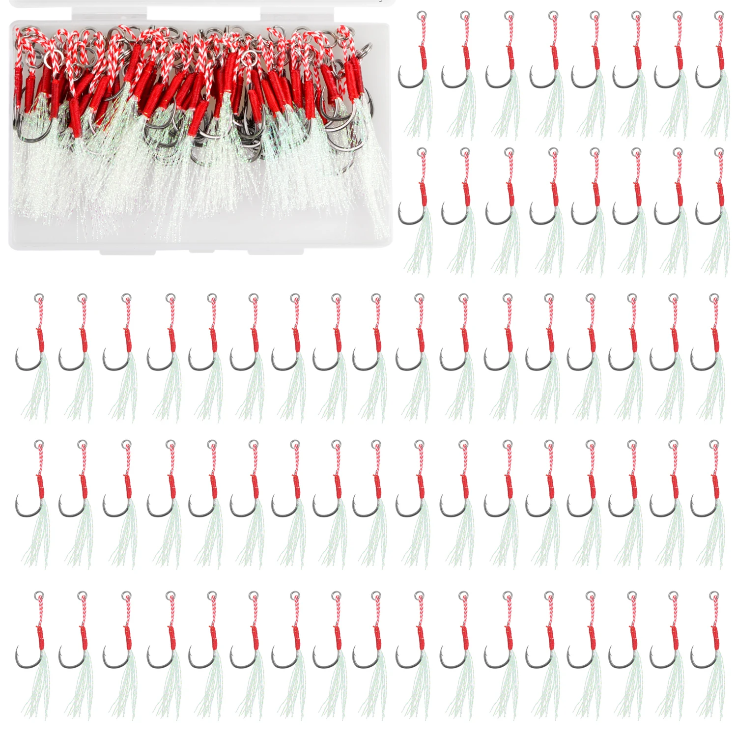 60Pcs/Box Cast Jig Assist Hook Slow Jigging Lure High Carbon Steel Barbed Bass Jig Hook With Feather For Bass
60Pcs/Box Cast Jig Assist Hook Slow Jigging Lure High Carbon Steel Barbed Bass Jig Hook With Feather For Bass
