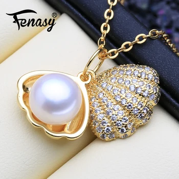 FENASY Shell Design Gold Color Pendant Natural Freshwater Pearl Necklace 925 Sterling Silver Chain Necklace For Women
FENASY Shell Design Gold Color Pendant Natural Freshwater Pearl Necklace 925 Sterling Silver Chain Necklace For Women