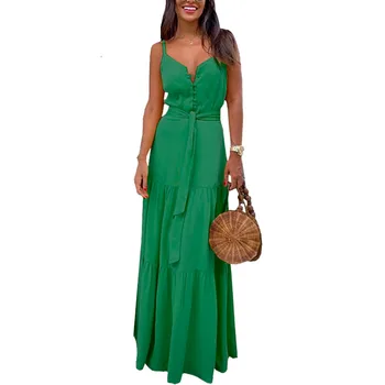 Holiday Shopping Party Sleeveless Summer Beach Women Dress V Neck Solid Casual Loose Sling Style Long Front Buttons Sexy
Holiday Shopping Party Sleeveless Summer Beach Women Dress V Neck Solid Casual Loose Sling Style Long Front Buttons Sexy