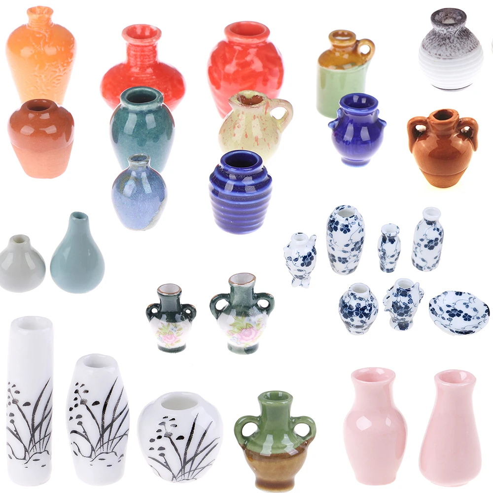 1/2/3/5/7/9pcs/set Dollhouse 1:12 Mini Ceramic Porcelain Vase Accessories Doll House Miniatures Decorative Miniature | Игрушки и хобби