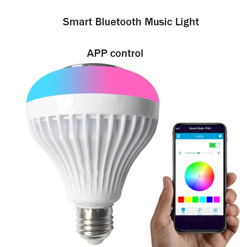 Smart E27 12W Ampoule LED Bulb RGB Bluetooth Audio Speaker Music Playback Dimming Lamp With Smart APP Colorful Remote Control
Smart E27 12W Ampoule LED Bulb RGB Bluetooth Audio Speaker Music Playback Dimming Lamp With Smart APP Colorful Remote Control