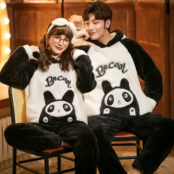 Winter Couple Pajamas Velvet Thicken Hooded Pajamas Set Unisex Adult Sleepwear Cute Cartoon Flannel Warm Femme Home Clothes
Winter Couple Pajamas Velvet Thicken Hooded Pajamas Set Unisex Adult Sleepwear Cute Cartoon Flannel Warm Femme Home Clothes