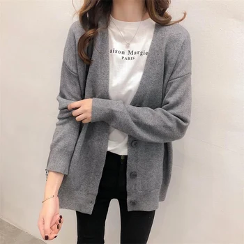 korean spring autumn casual knitted cardigan solid long sleeve v-neck black gray women knit sweater tops cardigans blusa 2020
korean spring autumn casual knitted cardigan solid long sleeve v-neck black gray women knit sweater tops cardigans blusa 2020