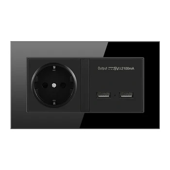Black Wall Socket 16A EU Standard Power Outlet With Dual USB Smart Charger Port For Mobile 5V 2100mA Output Tempered Glass Panel
Black Wall Socket 16A EU Standard Power Outlet With Dual USB Smart Charger Port For Mobile 5V 2100mA Output Tempered Glass Panel