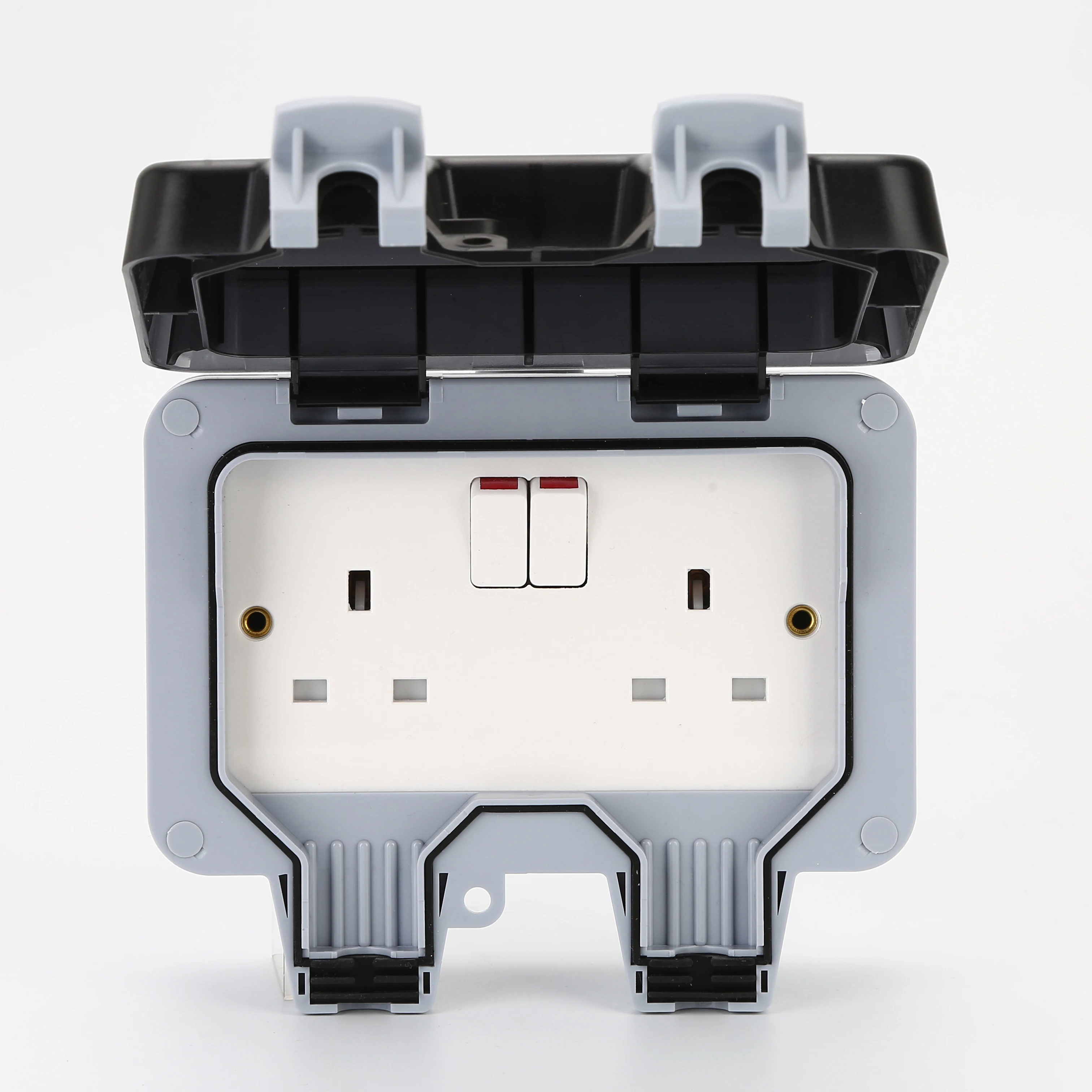 UK Wall Outlet 13A 2 Gang Weatherproof Outdoor Switched Socket IP66 Electric Switch And Socket
UK Wall Outlet 13A 2 Gang Weatherproof Outdoor Switched Socket IP66 Electric Switch And Socket